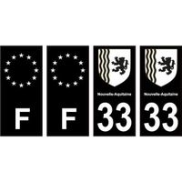 33 Gironde fond noir autocollant plaque immatriculation auto sticker Lot de 4 Stickers (angles: angles droits)