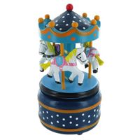 Dixie's Land (D. Emmett) - Boîte à musique - carrousel - manège musical miniature bleu étoilé en bois avec chevaux tournants 16001