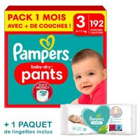 Couches-Culottes Pampers Baby-Dry Taille 3 - Pack 1 mois 192 Couches