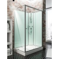 Cabine de douche intégrale 140x90 cm, cabine de douche complète rectangulaire, porte coulissante, ouverture vers la droite, Schulte