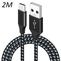 Câble Nylon Tressé Noir Type USB-C 2M pour Huawei P9-P10 lite-P10-P20-P20 lite-P20 pro-P30-P30 lite-P30 pro [Toproduits®]