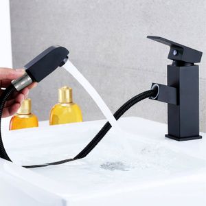 ROBINETTERIE SDB Mitigeur lavabo noir douchette acier inoxidable levier unique eau chaude et froide avec tuyaux inclus robinet noir salle de bain