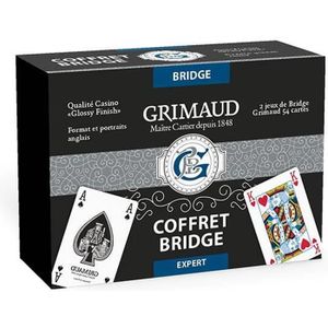CARTES DE JEU Coffret Bridge Grimaud Expert en cuir noir - 2 jeu