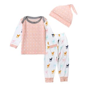 Ensemble de vêtements 0-24 Mois Filles Vêtement Pour Bébés 3PCS Ensemble Rennes Imprimé : T-shirt + Pantalon + Bonnet