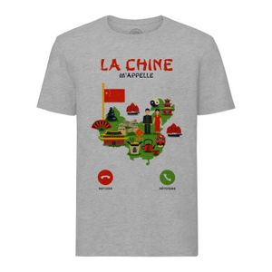 T-SHIRT T-shirt Homme Col Rond Gris La Chine M'Appelle Voy