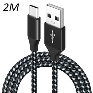 CÂBLE TÉLÉPHONE Câble Nylon Tressé Noir Type USB-C 2M pour Huawei 