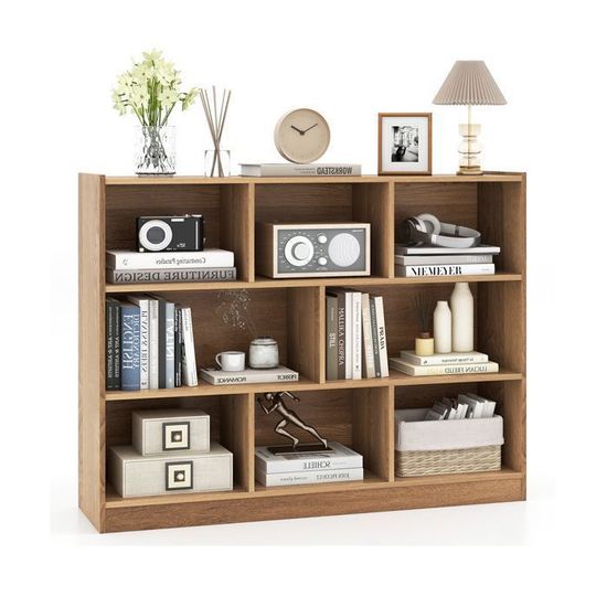 Bibliothèque Ouverte KOMFOTTEU En Bois - 10 Casiers 2 Tailles - 140x24x104cm - Dispositif Anti-Basculement - Blanc