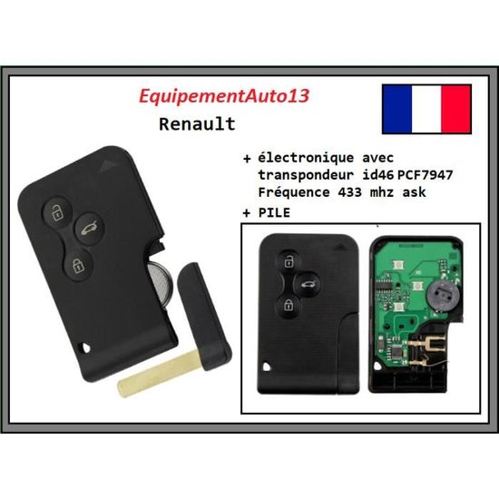 Clé Carte électronique Vierge Pour Renault - Compatible Mégane 3, Laguna, Scenic, Koleos, Clio 4B