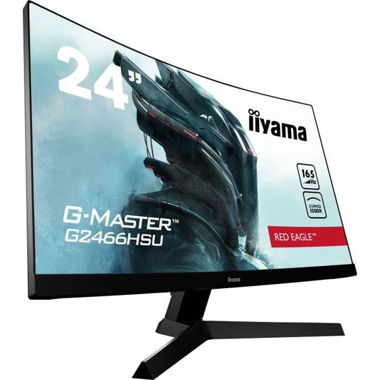 Ecran PC Gamer Incurvé - IIYAMA G-Master Red Eagle G2466HSU-B1 - 23,6" FHD - Dalle VA - 1ms - 165Hz - HDMI / DisplayPort - FreeSync