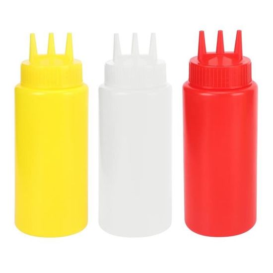 Lot de 3 bouteilles de sauce en plastique pour assaisonnement 360 ml pour  vinaigrette à l'huile de moutarde, ketchup, crème : : Cuisine et  Maison