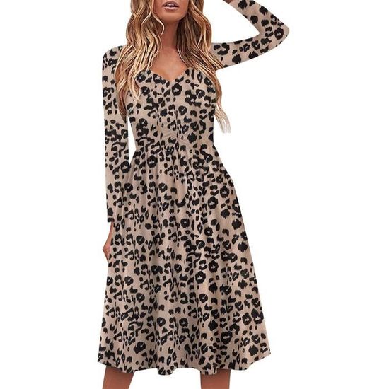 Sasaquoy Robe D'été à Manches Longues Et Col En V Brun Brun