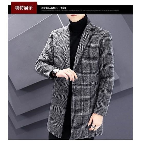 Manteau En Cuir Synthétique Mi-long Pour Homme - Doudoune Polaire Intérieur - Style Trench Décontracté - Automne/hiver - 8