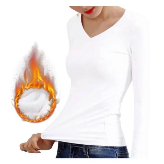 Terecey Tee Shirt Thermique Femme Manche Longue En Coton Hauts Thermiques Col Roulé Sous Vêtements Thermiques De Sport Chic Élégant, Abricot, S