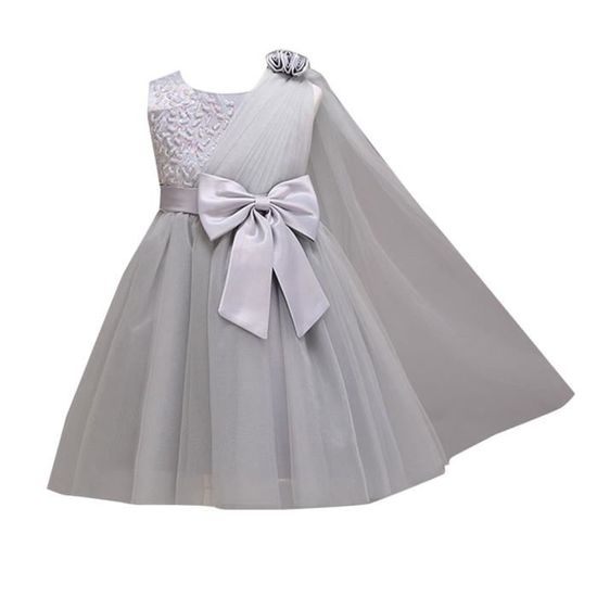 Robe Princesse Bébé Fille - Dos Nu Avec Grand Nœud Et Perles - Dentelle - Chapeau Inclus