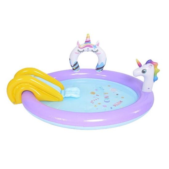 SURENHAP Piscine Gonflable en PVC, Toboggan, Fontaine de Licorne, Jouet Aquatique pour Enfants