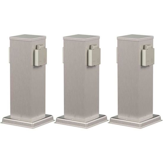 Lot De 3 Colonnes De Prises Extérieures POLLY IP44 - 2 Prises 230V, Acier Inoxydable Brun, 27 Cm - Pour Jardin, Terrasse, Outillage électrique