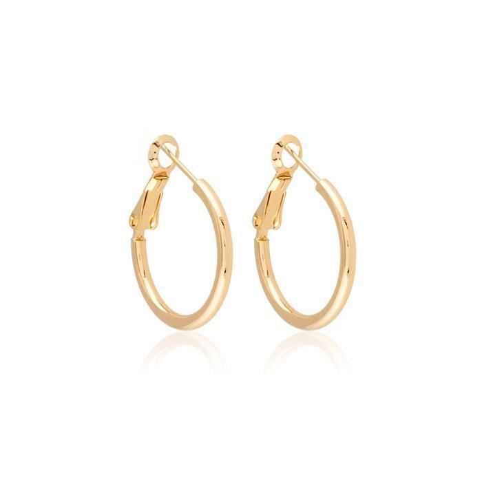 Boucles D’oreilles Créoles Femme – Jonc Lisse Plaqué Or Jaune 18K – 18 Mm, Clip