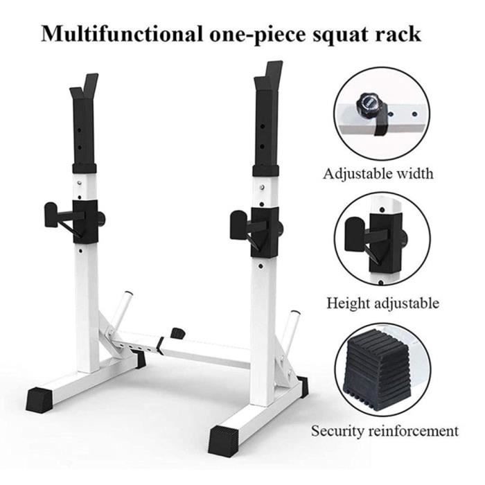 Cage de Squat Support de Squat Multifonctionnel Monobloc Réglable NOIR BLANC Charge Max.200kg - 73-105 * 54 * 80-150cm