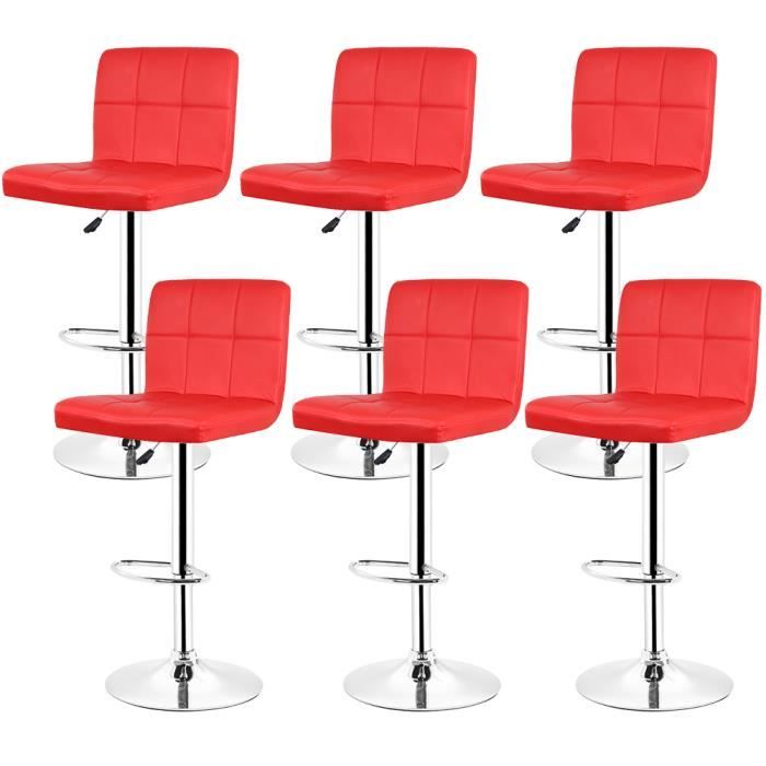 DIANWAA® 6 PCS Ensemble Tabourets de Bar Rouge Chaise à Manger Design Classique Cuir PU Maison Bistrot