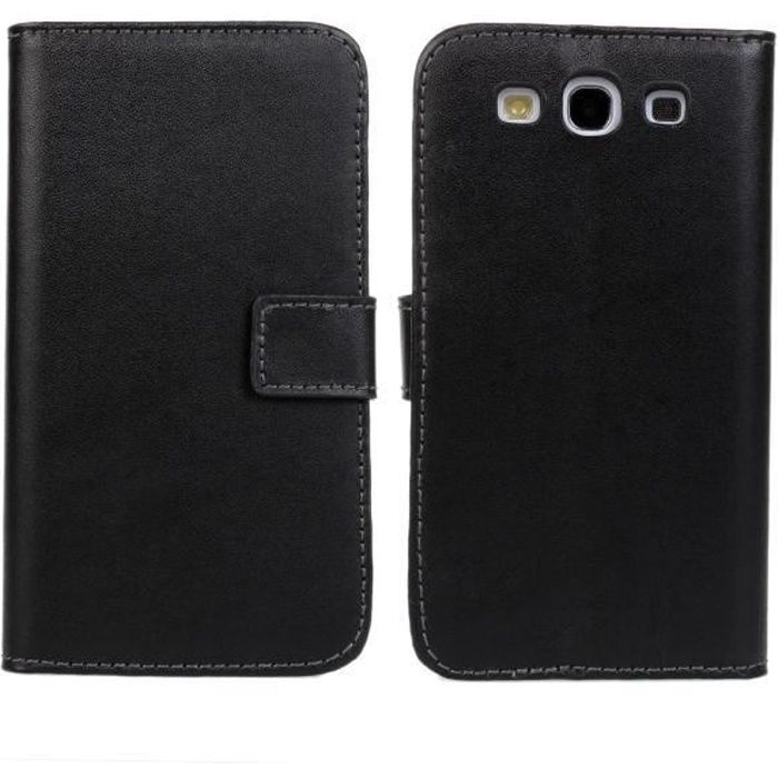 MOONCASE Étui à rabat Housse de Protection Coque en Cuir Portefeuille Case pour Samsung Galaxy S3 I9300 Noir