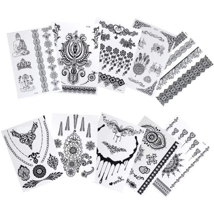 10 feuilles tatouages autocollants mode créative transfert d'eau impression temporaire TATTOOS - BODY JEWELERY - HAIR JEWELERY