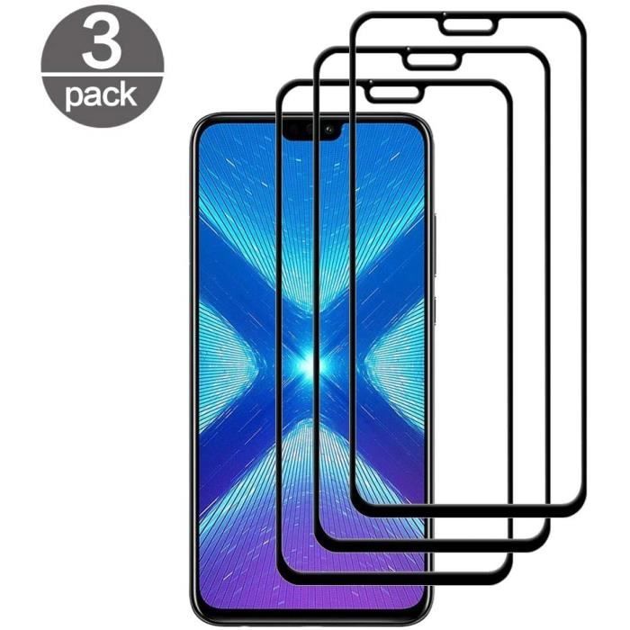 3X Verre Trempé Huawei Honor 8X, 5D Film Protection d'écran en Verre Trempé Huawei Honor 8X (HD Ultra Transparent) Dureté 9HNS