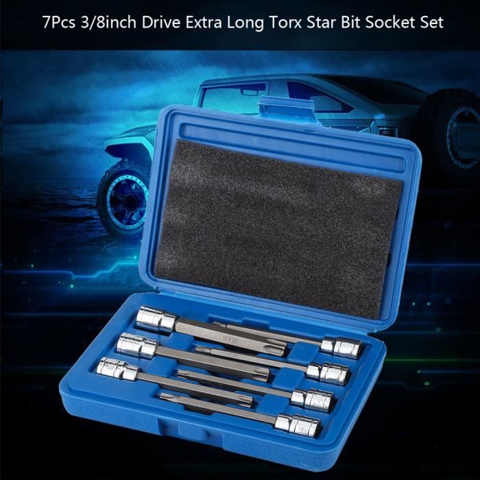 Jeu de 7Pcs douilles à embout étoile Torx 3 / 8inch Drive Extra Long Torx Star Bit Set de douilles MILLIONTEK