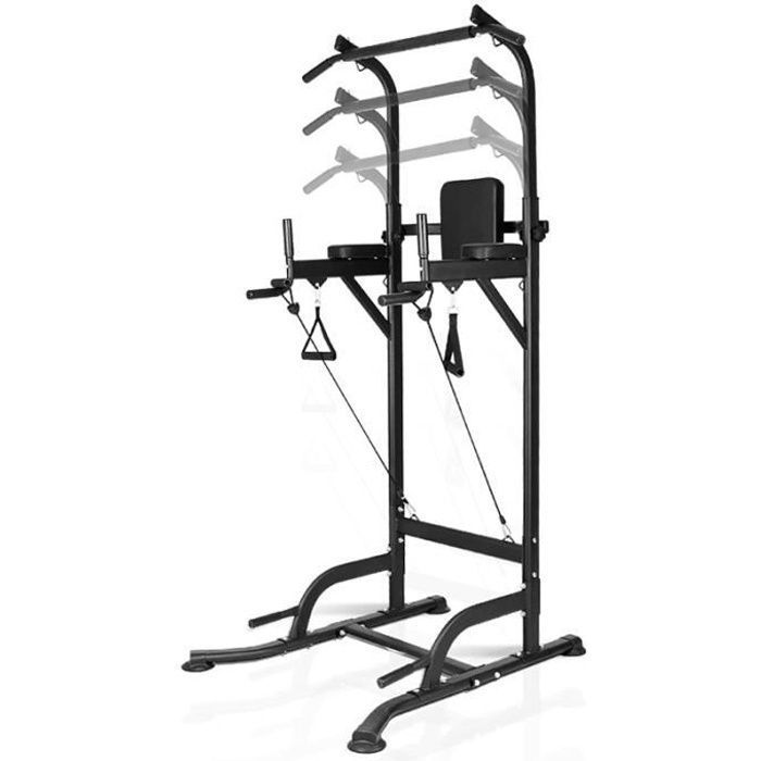 Station de traction BIGZZIA, Barre de traction dips, Multifonctions réglables, Charge 150 kg, Hauteur réglable 175 - 240 cm, Noir