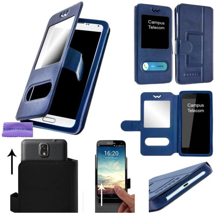 Etui Coque Housse Double Fenêtre Pour Wiko Y51 LS - Bleu