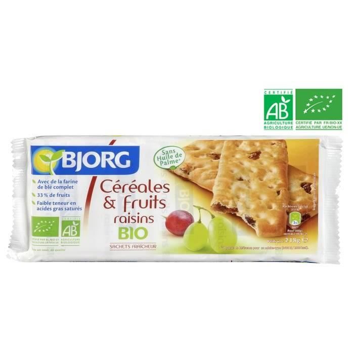 BJORG Biscuits Céréales Fruits Raisins Bio 218g