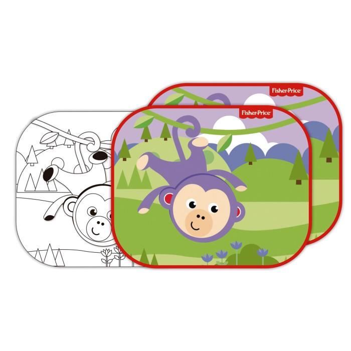 FISHER PRICE Lot de 2 pare-soleils - Singe + feuilles à colorier