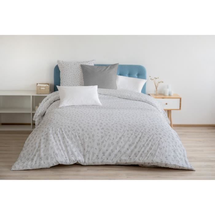 Housse de Couette 3 Pièces - 100% Coton 57 Fils - 2 Personnes 240x260 cm - COLIBRI Gris Blanc