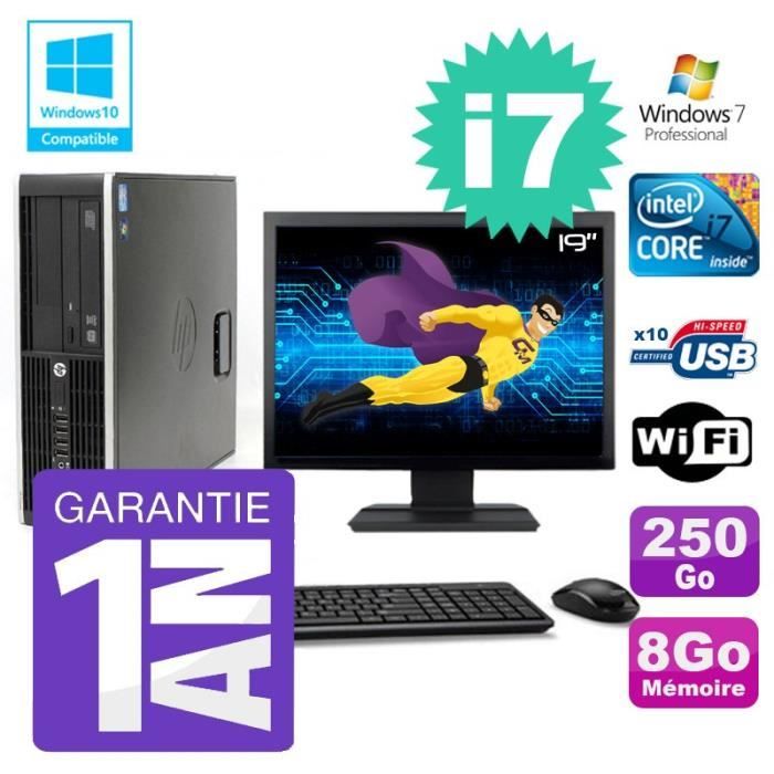 PC HP 8200 SFF Intel I7-2600 8Go Disque 250Go Graveur Wifi W7 Ecran 19-
