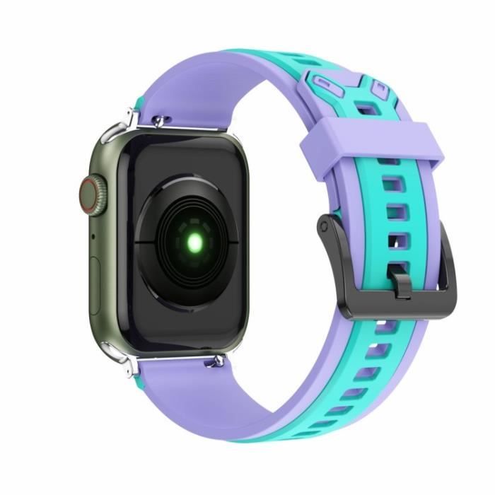 Color Contraste Silicone Bracelet Réglable Pour Apple Watch Series 7 45Mm-Série 6-5-4-Se 44Mm-Série 1-2-3 42Mm - Teal Green-Lavande