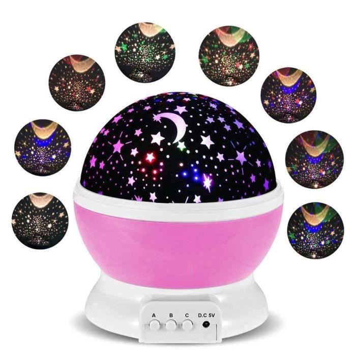 LED Lampe Projection Veilleuse Bébé Etoile Lumière Enfant 360º Rotation - Rose