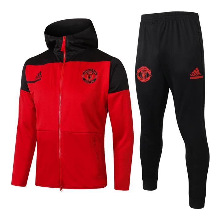 Maillot de Foot À Capuche Manchester United - Maillot de Football Homme 2021 Ensemble Survêtements de Foot Sport