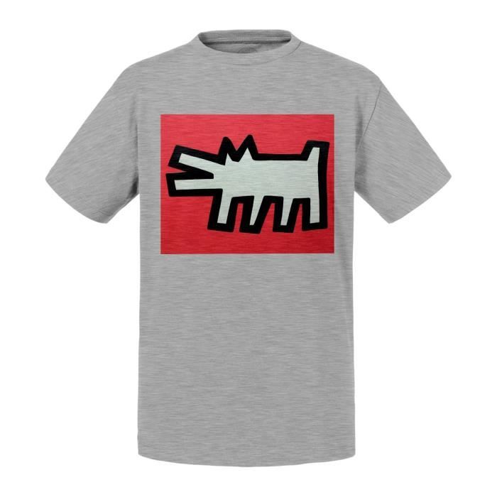 T-shirt Enfant Gris Red Dog Keith Haring Dessin Graffiti Pop Art