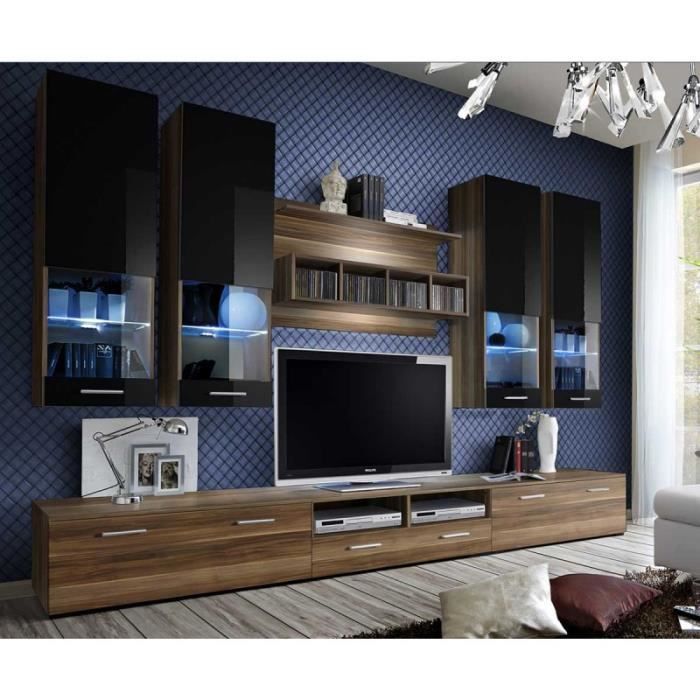 Meuble Tv Mural Design -dorade- 300cm Prunier & Noir - Paris Prix