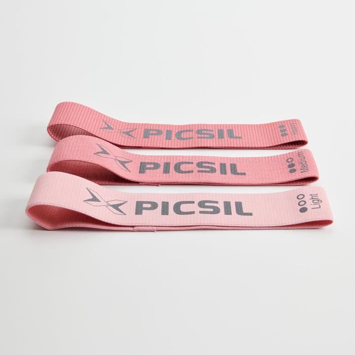 PICSIL Lot 3 sangles élastiques pour renforcement musculaire, fitness, yoga, pilate, jambes et fessiers, 3 niveaux de dureté (Rose)