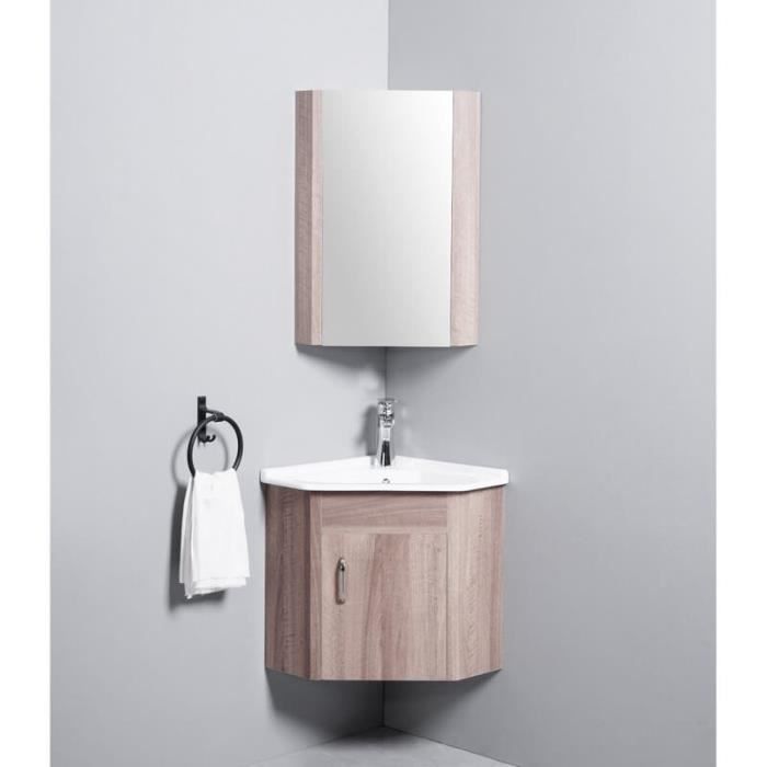 Meuble de Salle de Bain d'Angle Gain de Place - Lave Main - Bois - 42x42 cm - Corner