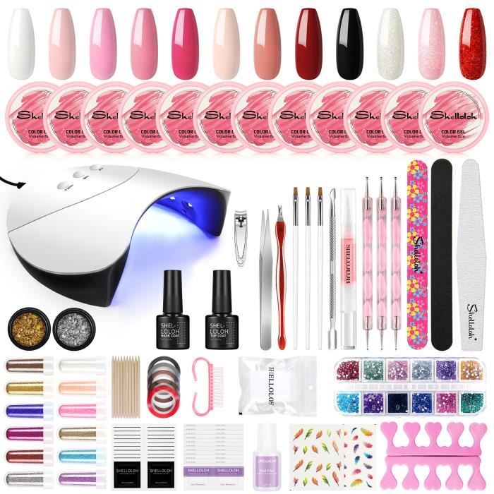 Kit 10 Vernis À Ongles UV Semi-permanentes Gel Nail 36w UV/LED Lampe Kit de Manucure et de Pédicure Strass Topcoat Basecoat Ensemble