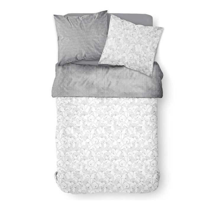 Housse de couette 240x260 Zippée Mawira Kiso + 2 taies 100% coton 57 fils Gris