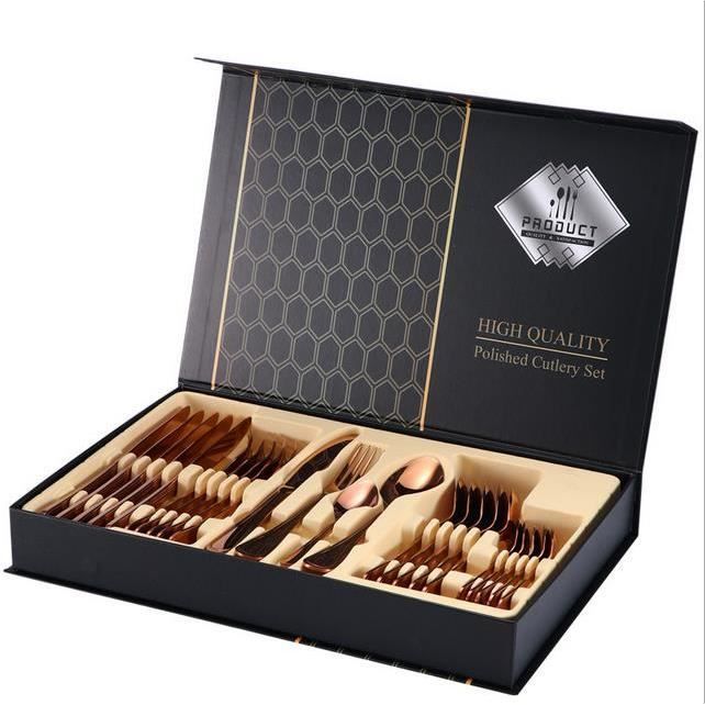 Coffret cadeau 24 pièces de vaisselle ménagère en acier inoxydable-Or rose