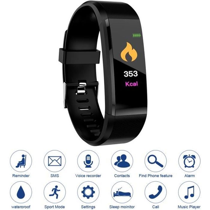 115plus Remise en forme Fitness Tracker Smart Bracelet Bluetooth Couleur Affichage Sport Montre Moniteur de Fréquence Cardiaque