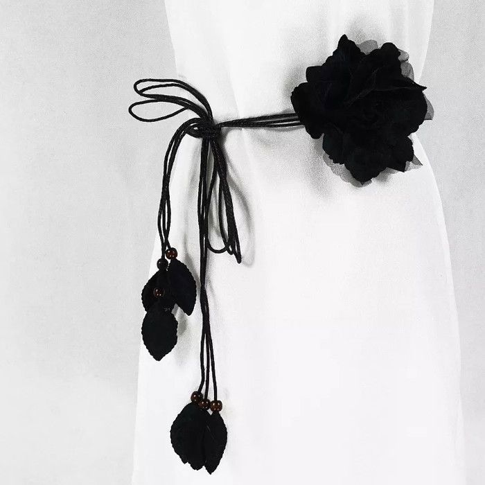 Ceinture Femme Tressée Vintage Avec Fleur En Mousseline – Réglable, Longueur 150 Cm – Idéale Pour Robe, Pantalon, Mariage, Plage
