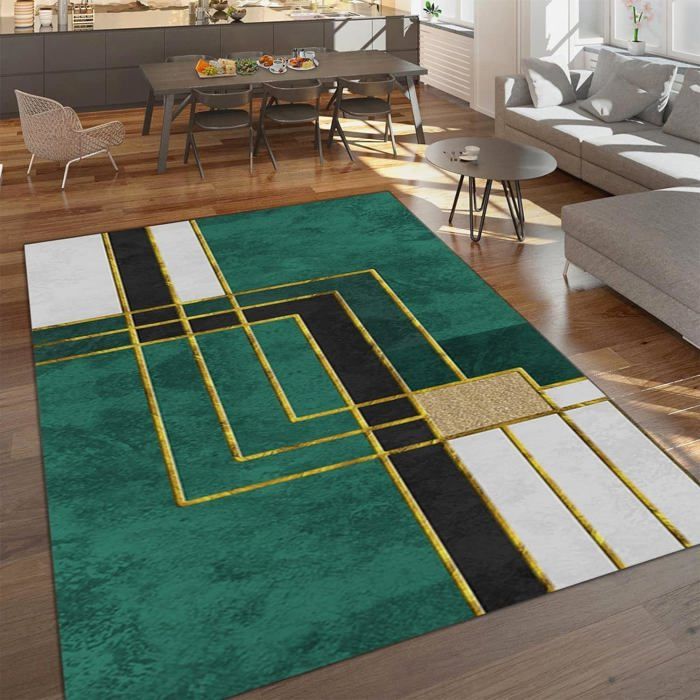 Tapis Salon Abstrait Vert Foncé 160x230cm - Moquette Géométrique Minimaliste Antidérapante
