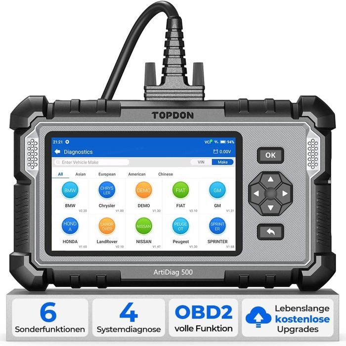 TOPDON Valise de Diagnostic ArtiDiag500 OBD2 Scanner pour Moteur Transmission ABS SRS Lecteur de Code en français