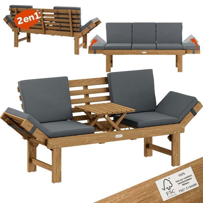 CASARIA Banc de jardin en bois avec table 200x50cm résistant aux intempéries Pliable 3 places jardin balcon bain de soleil CASARIA Banc de jardin en bois avec table 200x50cm résistant aux intempéries Pliable 3 places jardin balcon bain de soleil