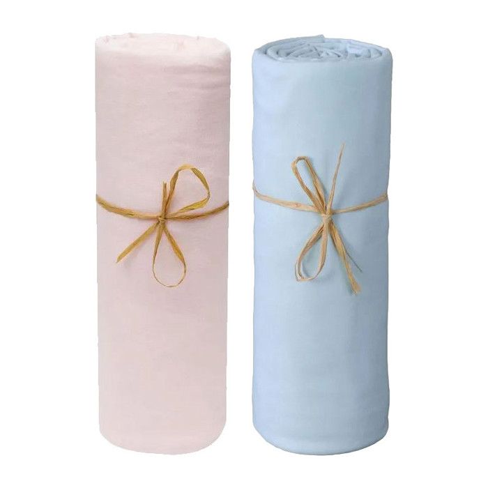 Lot de 2 Draps housse lit bébé 60 x 120 cm / 100% coton / 57 fils/cm² - 1 Rose + 1 Ciel Lot de 2 Draps housse lit bébé 60 x 120 cm / 100% coton / 57 fils/cm² - 1 Rose + 1 Ciel