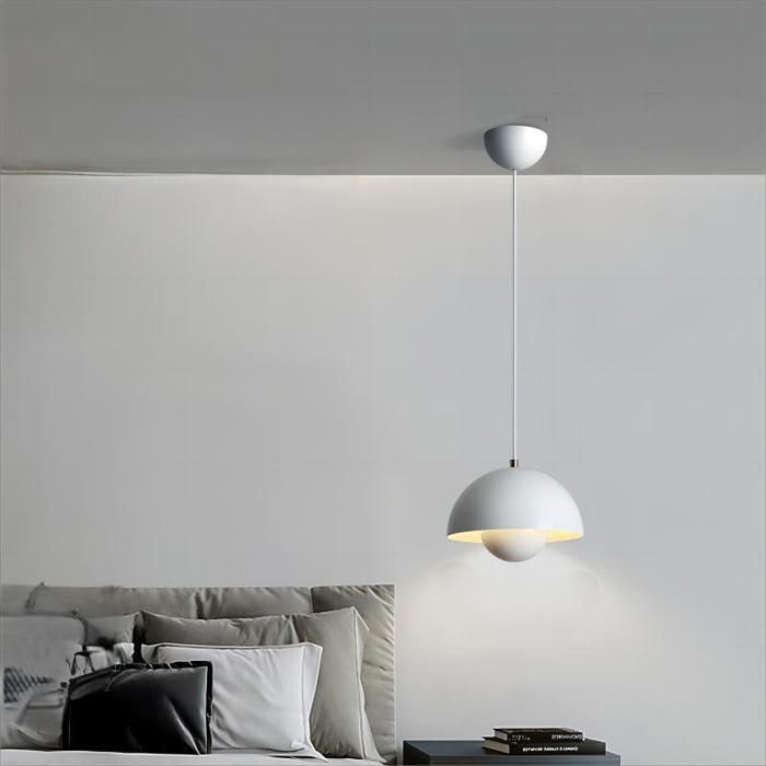WOTTES Lustre Suspension Luminaire Moderne Style Scandinave 23*16CM Conception Lustre Pod E27 Métal Blanc mat 1pcs pour Cuisine